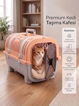 Orret Home Kedi Taşıma Çantası Plastik Kafes Kilitlenebilir Kapaklı Havalı Taşıma Kabı Kedi Köpek Taşıma Box Güvenli Pet Taşıma Kafesi Seyahat Çantası (Açık Gri-Bej)