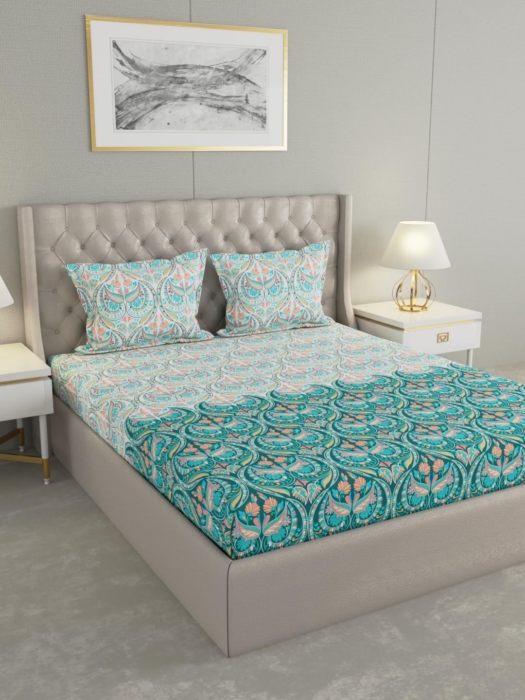 Raymond Home Avenue King Size Bedsheet 120 TC, Cotton Rich Bedsheet with 2 Pillow Covers (King, Blue)