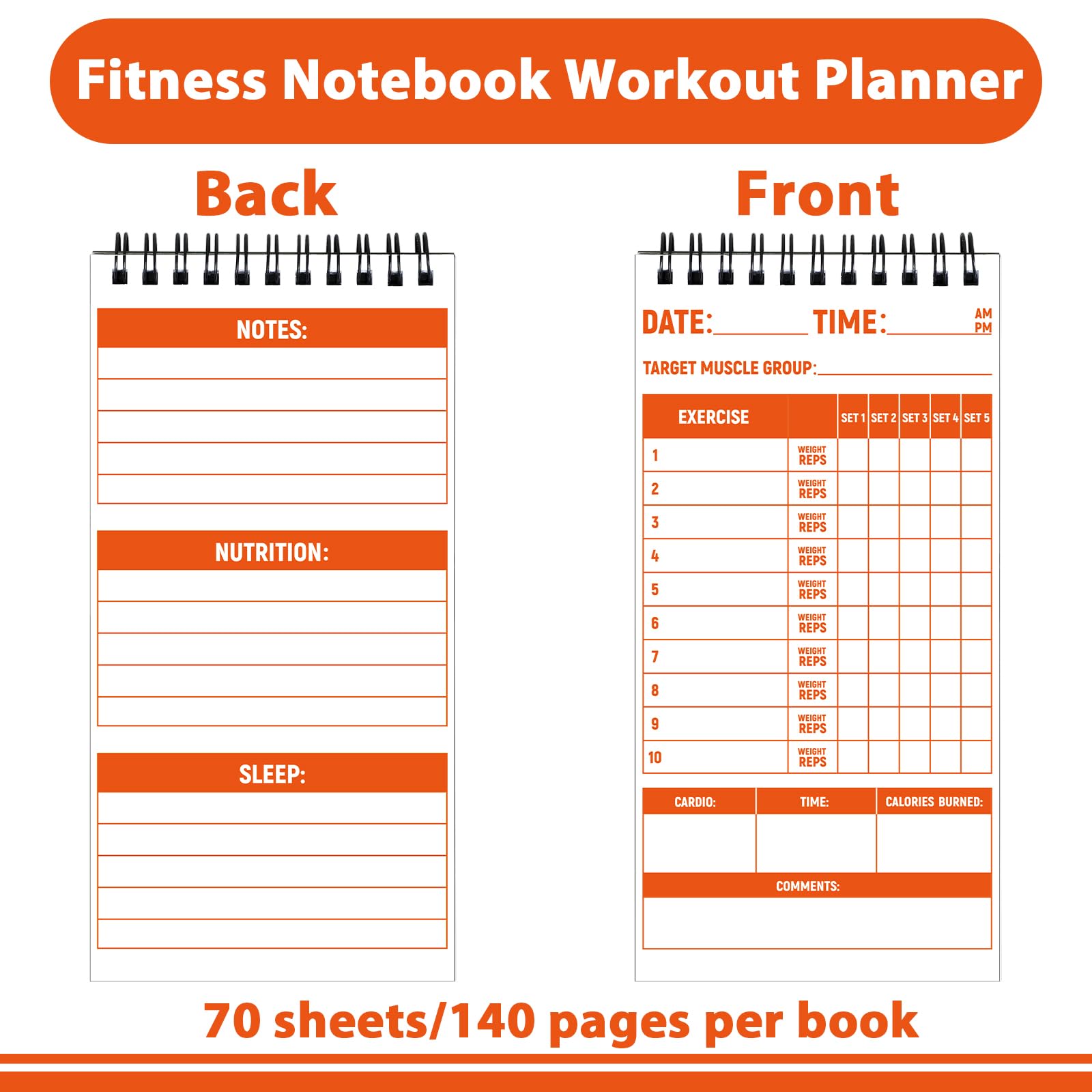 Fitness & Workout Notebook - Fitness Tracker Journal, Workout Log, Exercise & Weight Training Notebook Planner Fitness Tracker Log For Bodybuilding 4 X 8 Inches 140 Pages 70 Sheets Pack - View #5
