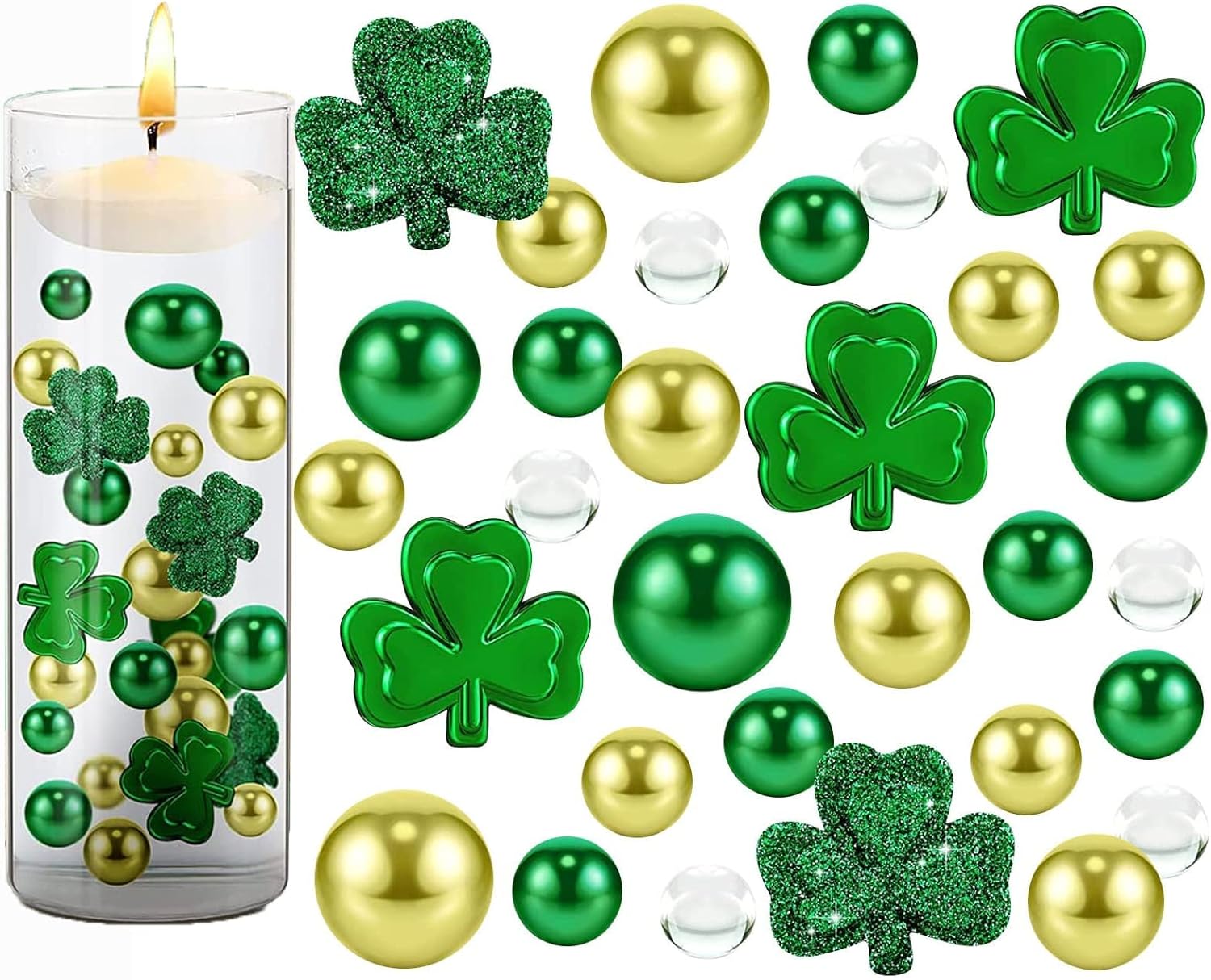 Leutsin Cuentas de relleno de jarrón para decoración del día de San Patricio, perlas flotantes, cuentas de gel de agua transparentes para jarrón, centros de mesa, trébol, decoración de San Valentín, regalos del día de San Valentín (trébol verde) Guatemala