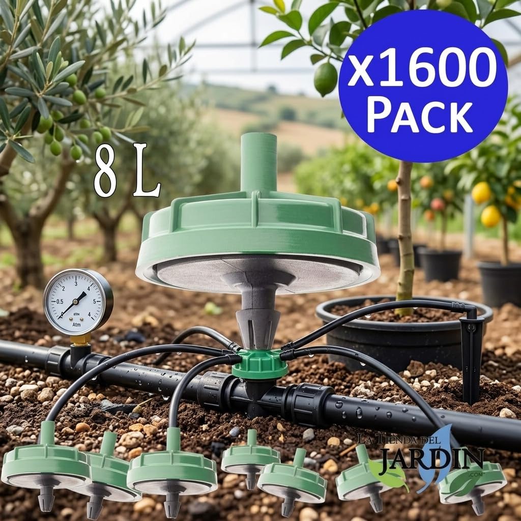 Suinga Pack 1600 Goteros Autocompensantes 8 L/h | Goteros Seta No Desmontables para Riego | Uso en Plantas, Agricultura y Jardín | Compatibles con Tubería de 16 mm | Riego Preciso