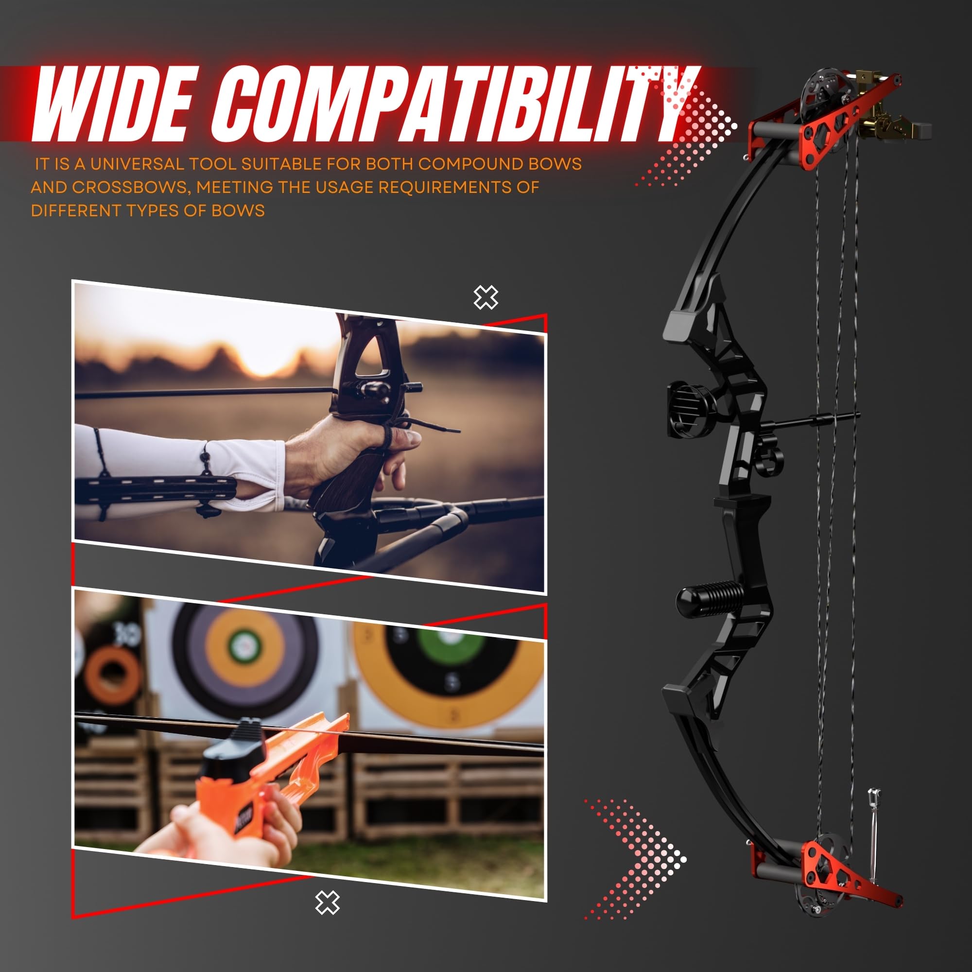 Handheld Bow Press, Archery Compound Bow Press, Universal Aluminum Alloy Bow Press for Compound Bow and Crossbow, Portable Ratchet Type Fine Tuning Tool with 51.2in Strap