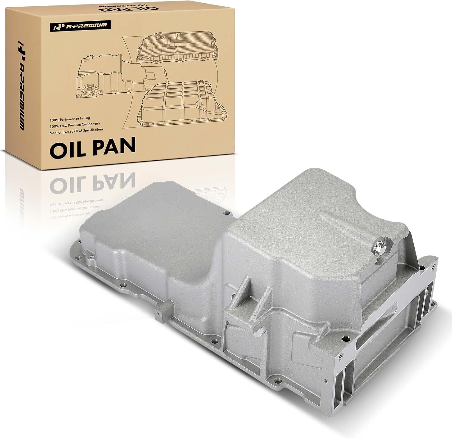 A-Premium Engine Oil Pan Sump with Drain Plug Compatible with Chevy Avalanche 1500, Express, Silverado 1500/2500/3500, Suburban 1500/2500, Tahoe, GMC Savana, Sierra 1500/2500/3500, Yukon XL, OHV Only
