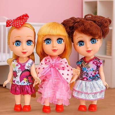 Toyshine Pack of 3 Cuties Doll Set for Kids, 6 Inches, PVC Non-Toxic Material, Assorted Dress Design