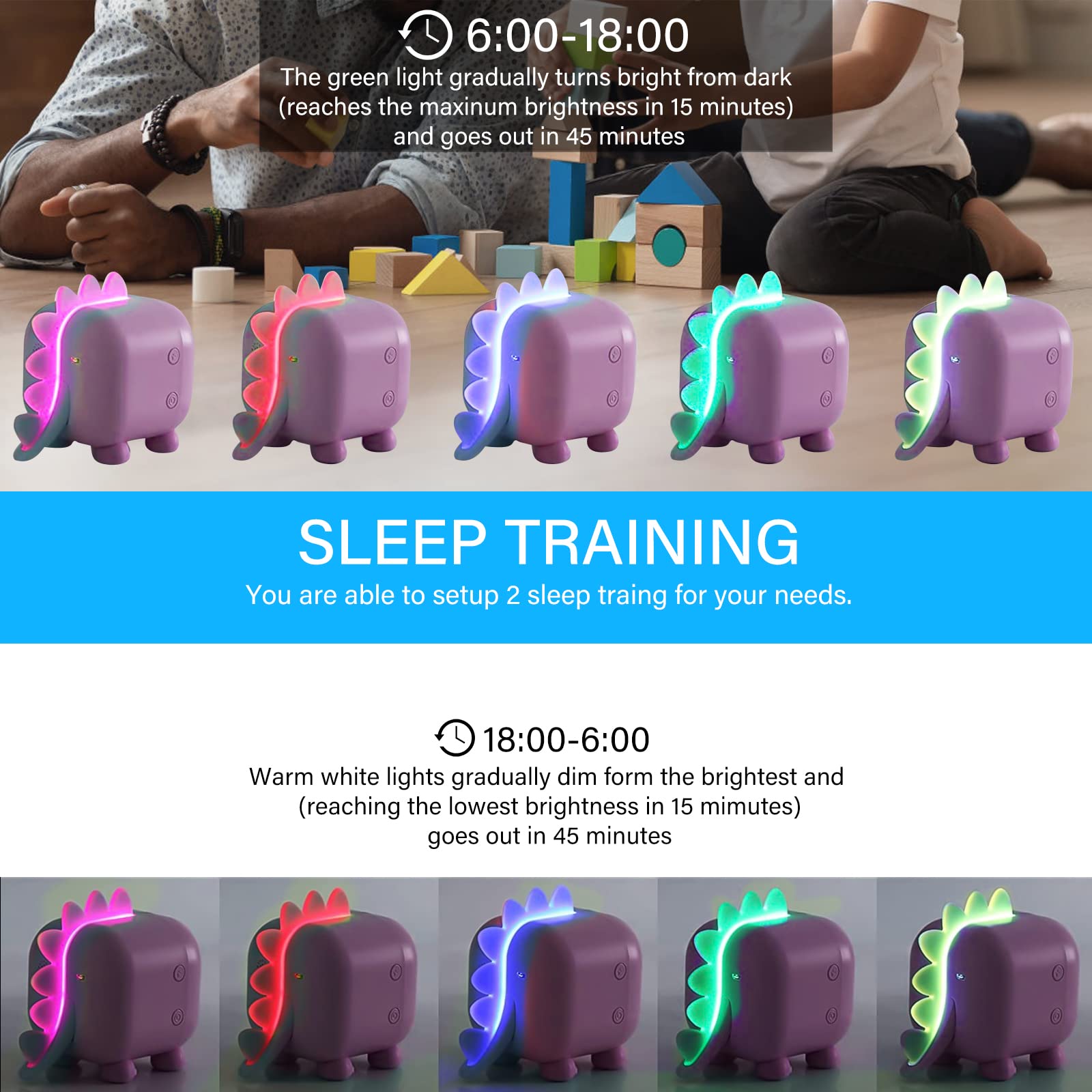 Réveil Enfants Fille Garcons LED Numerique Lampe Réveil, Dinosaure Réveil Numérique Volume Réglable Minuterie Veilleuse Snooze Réveil en USB Charge