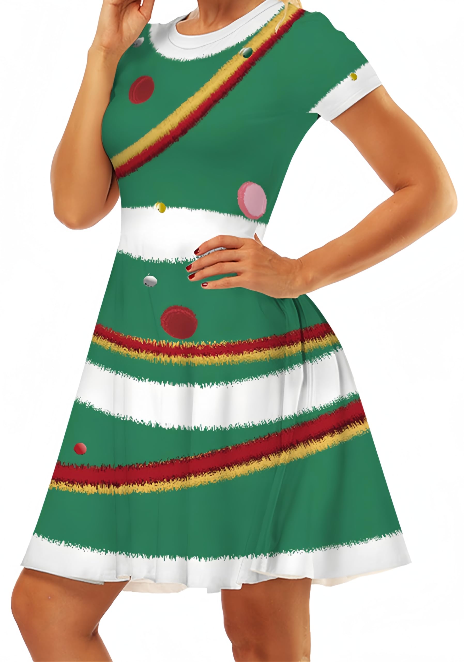 Ocean Plus Donna Vestito con Stampa Digitale Linea ad A a Maniche Corte con Scollo Rotondo Abito Manica Corta T-Shirt