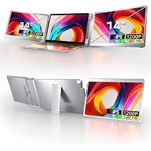 14" Triple Monitor Laptop Screen Extender, FHD 1200P 1610 Laptop Screen Extender, Left Screen 360 Flip Portable Monitor for 12-16.5" Laptops with HDMI/USB-C, Plug & Play - S7