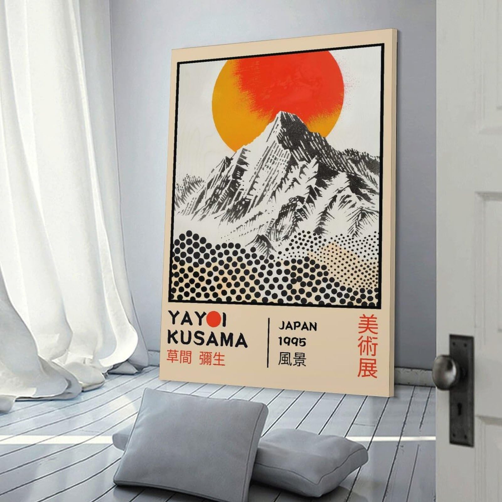 Junmoney Yayoi Kusama Mountain Exhibition Poster Canvas Wall Art 16x24inch(40x60cm), for Study, Office Or Focused Interiors, Home Office Artwork with Decorative Appeal
