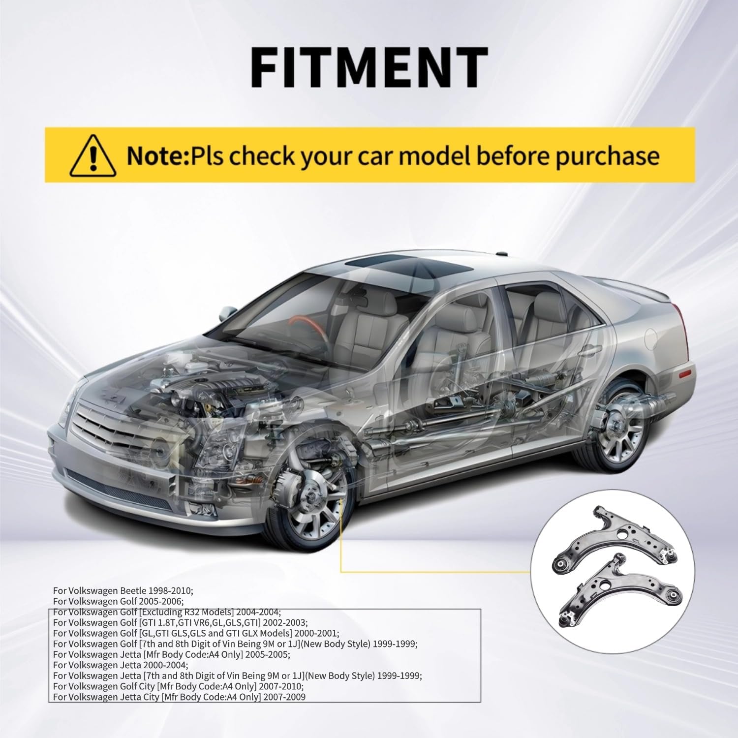 Front Lower Control Arm Fit for Volkswagen Beetle 98-10, Golf 1999, 02-06, Golf GL GLS GTI GLX 00-03, Jetta 99-05, Golf City 07-10, Jetta City 07-09 - 2 PCS Suspension Kit K620717 K620718