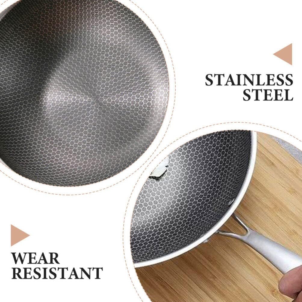 UPKOCH Stainless Steel Honeycomb Frying Pan Non-Stick Wok for for Frying Eggs Vegetables and Meats Kitchen Utensil for Everyday Use