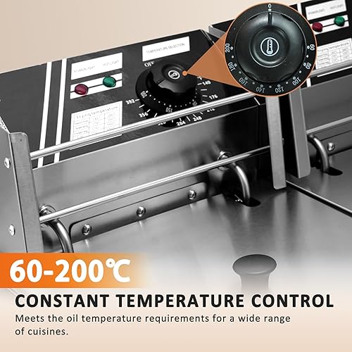 Miniatura 3 de Freidora comercial con canasta, 12.7QT12L, desmontable de gran capacidad, de acero inoxidable, freidora de aceite eléctrica con control