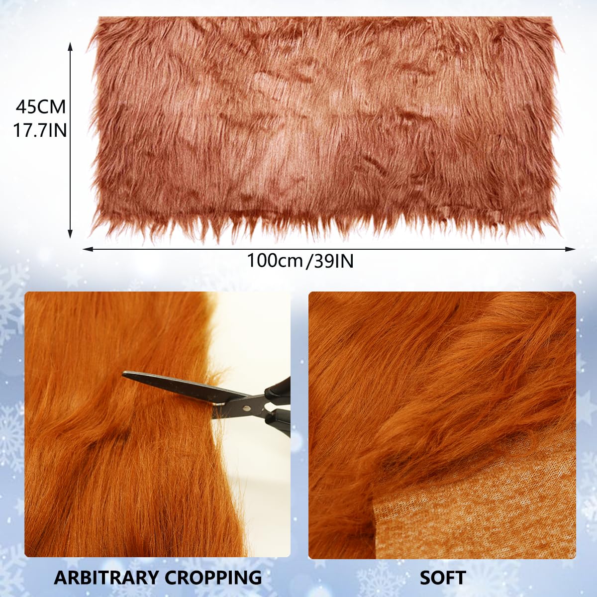 Faux Fur Fabric Christmas Winter Squares Shaggy Fur Fabric Patches Brown 45x100cm for DIY Craft Hobby Halloween Winter Costume Decoration - Image 2