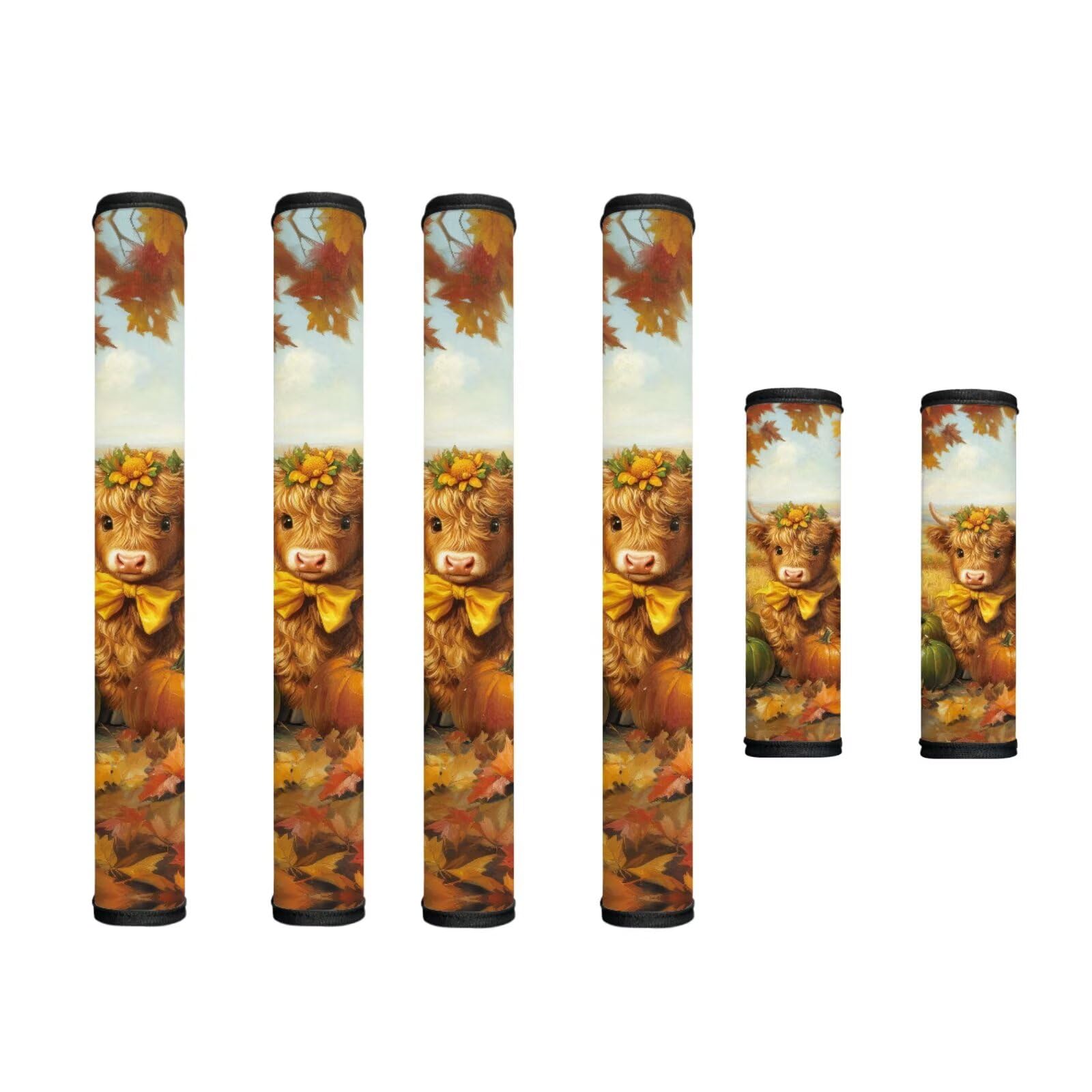 Refrigerator Door Handle Covers Set of 6 Kitchen Electrical Appliance Decor Handles Keep Clean Anti-Slip Fridge Accessories Autumn Home Decor, Highland Cow Pumpkin Fall Leaf