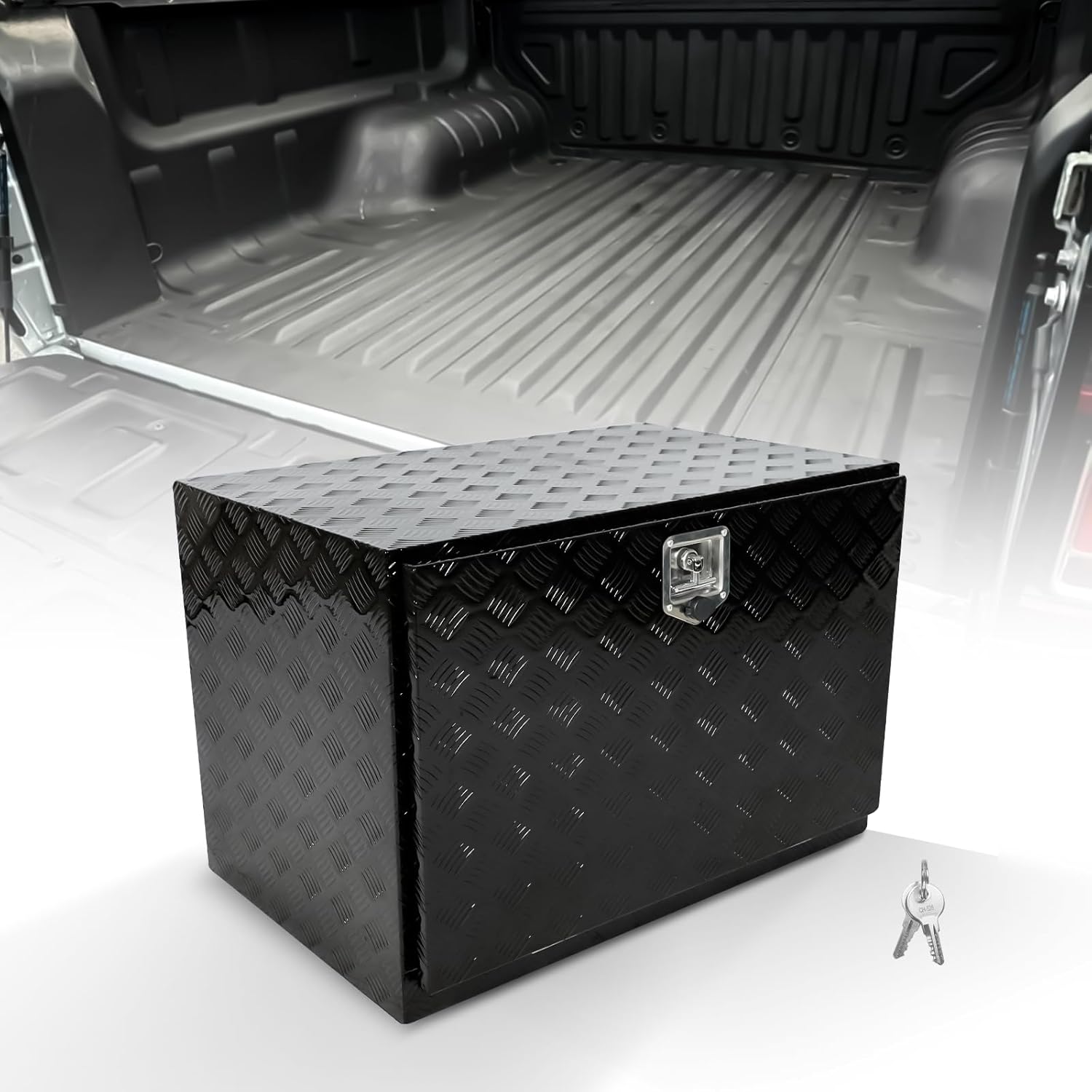 BLACKHORSE-RACING 36"x 25"x 24"Underbody Heavy Duty Aluminum Tool Box Waterproof Square Truck Storage Organizer Chest for Pickup Truck Bed, RV with Side Handle, Lock and Keys - Black