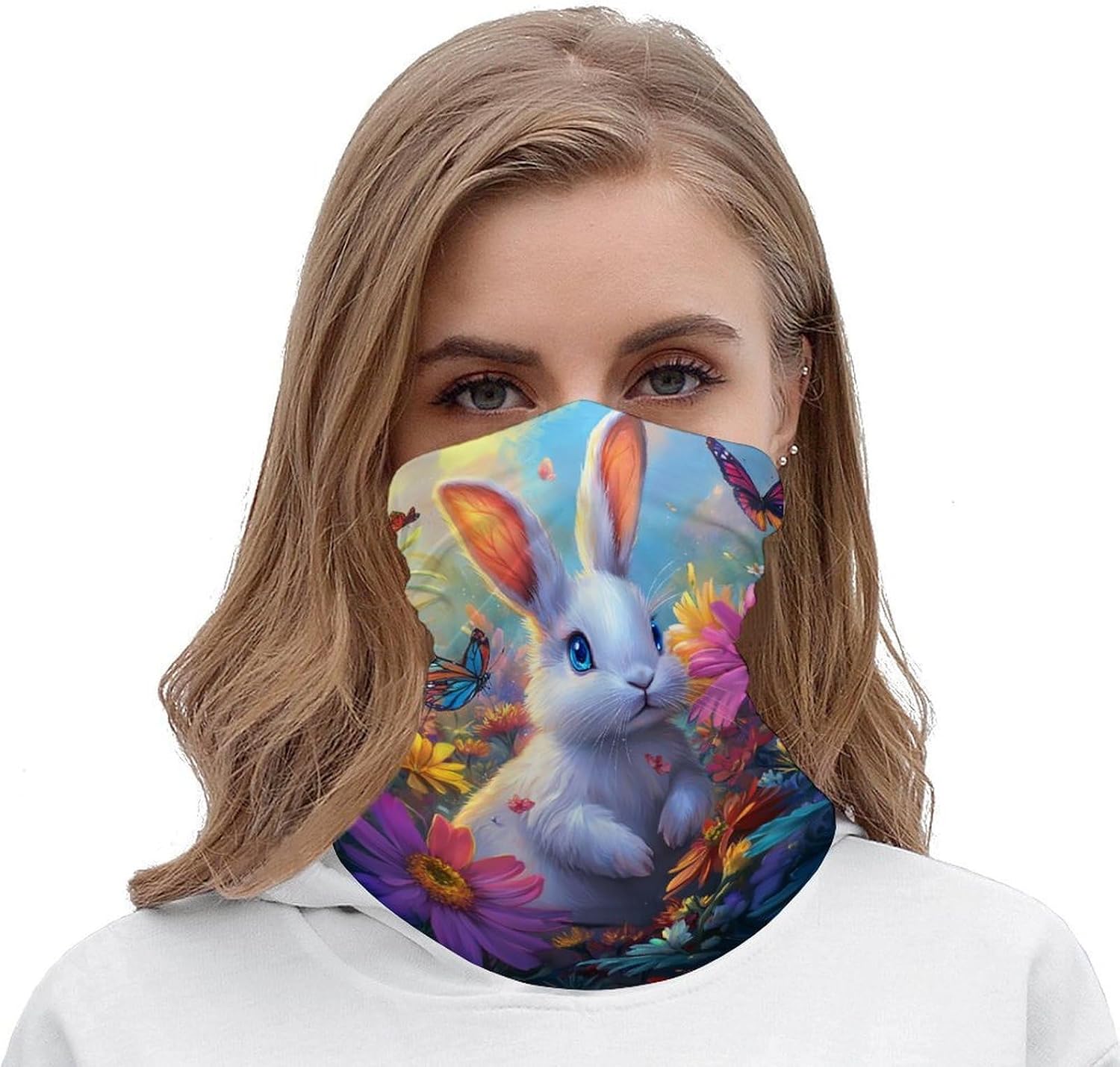 Cute Bunny Flowers Face Cover Neck Gaiters for Men Women Sun Protection Mask Scarf Hiking Bandana