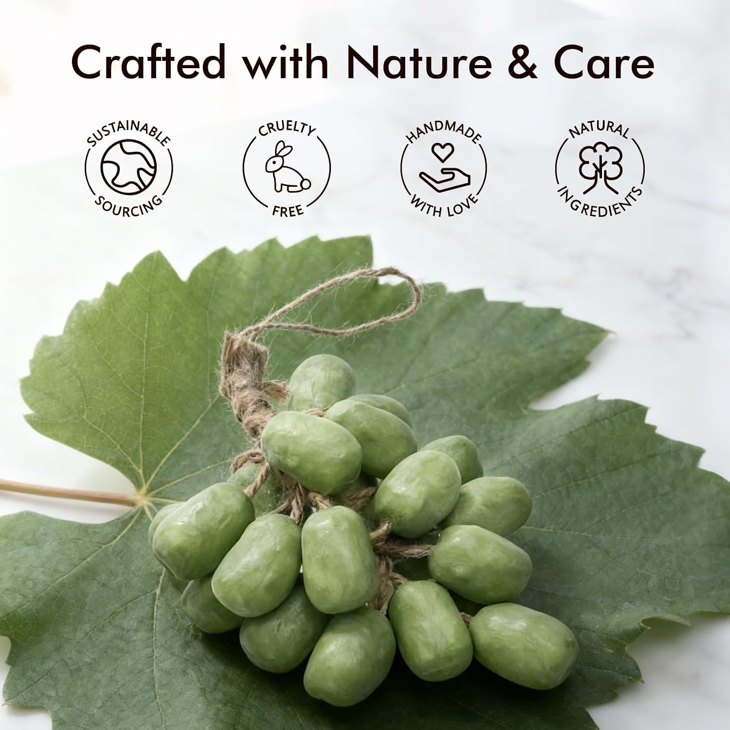 Natural Amor Grape-Shaped Handmade Soap – Lemongrass Peppermint Scent – 20pcs Artisan Soap Gift Set – Made with Olive Oil, Shea Butter & Green Clay – Refreshing & Gentle Cleanse