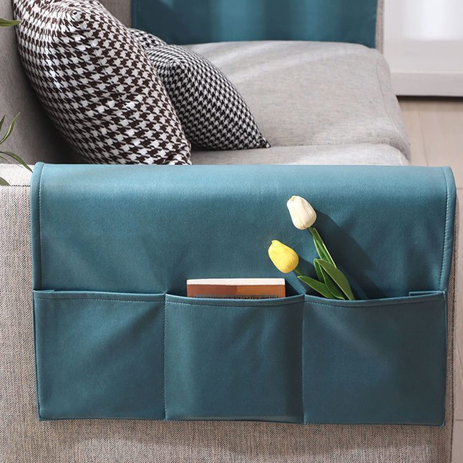 Soporte para reposabrazos reclinable con mando a distancia para sofá y sillón con bolsillo de almacenamiento para tablet, revista, teléfono, 60 x 110 cm