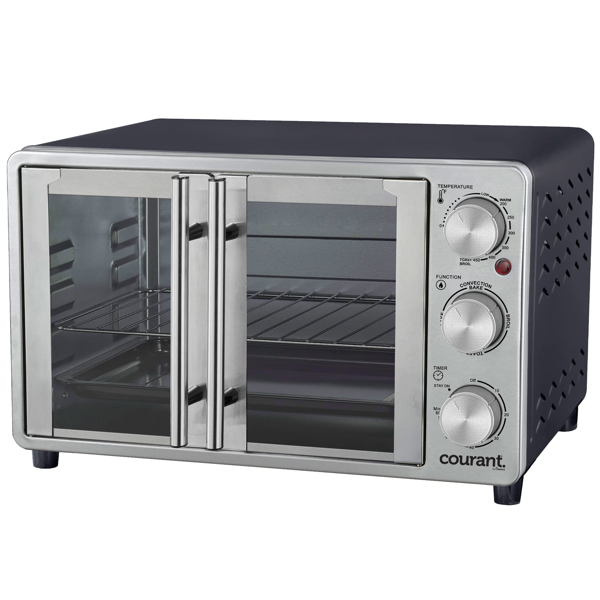 Horno tostador de convección y asador de puerta francesa, horno tostado, se adapta a bandeja de aluminio de 9 x 13 pulgadas, 6 rebanadas, pizza de 10 pulgadas, horno de convección - acero 5