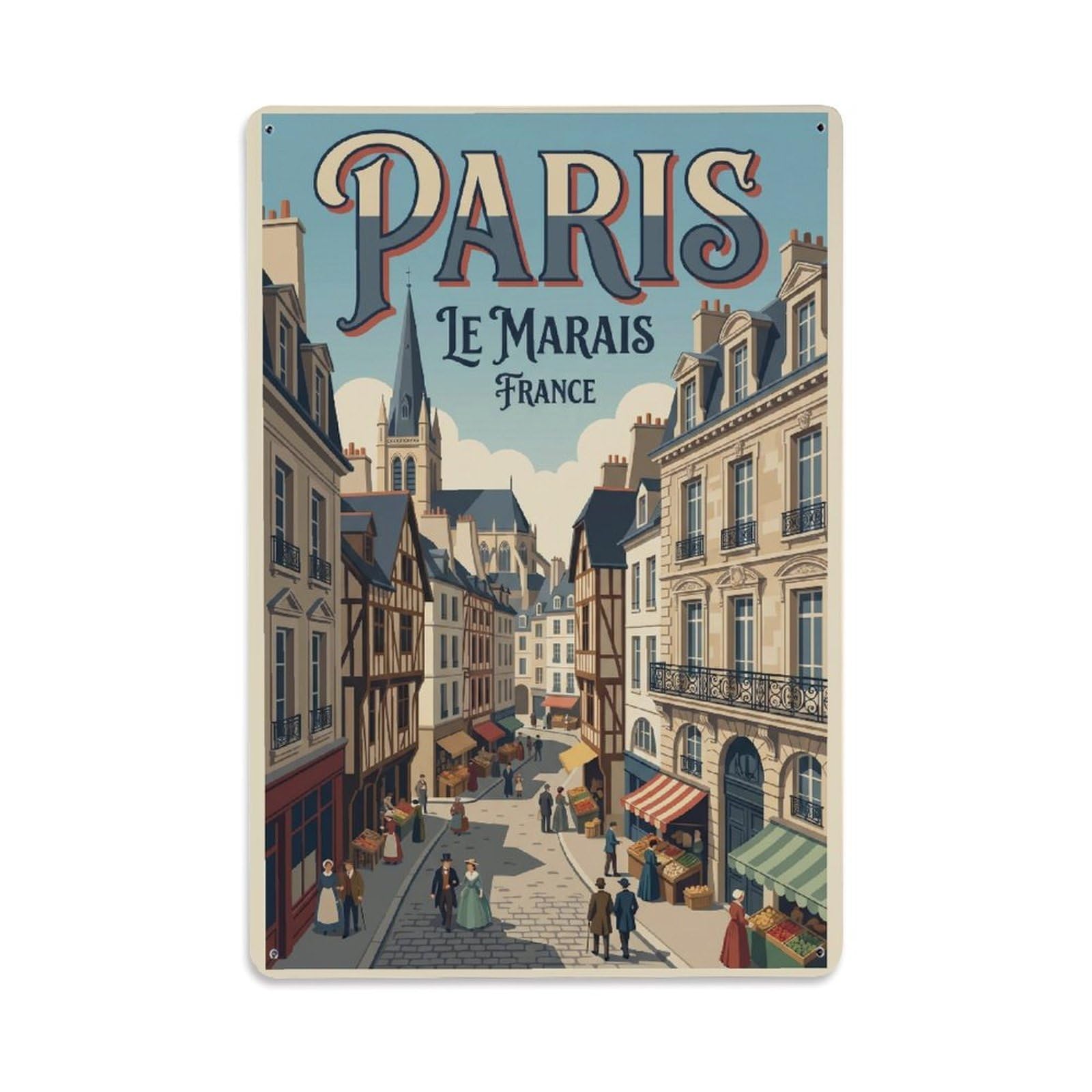 Vintage Travel Paris Marais District Clean France Metal Tin Sign Plaque Wall Decor for Cafe, Club Bar, Office, Home Garden Metal Poster 8x12Inch