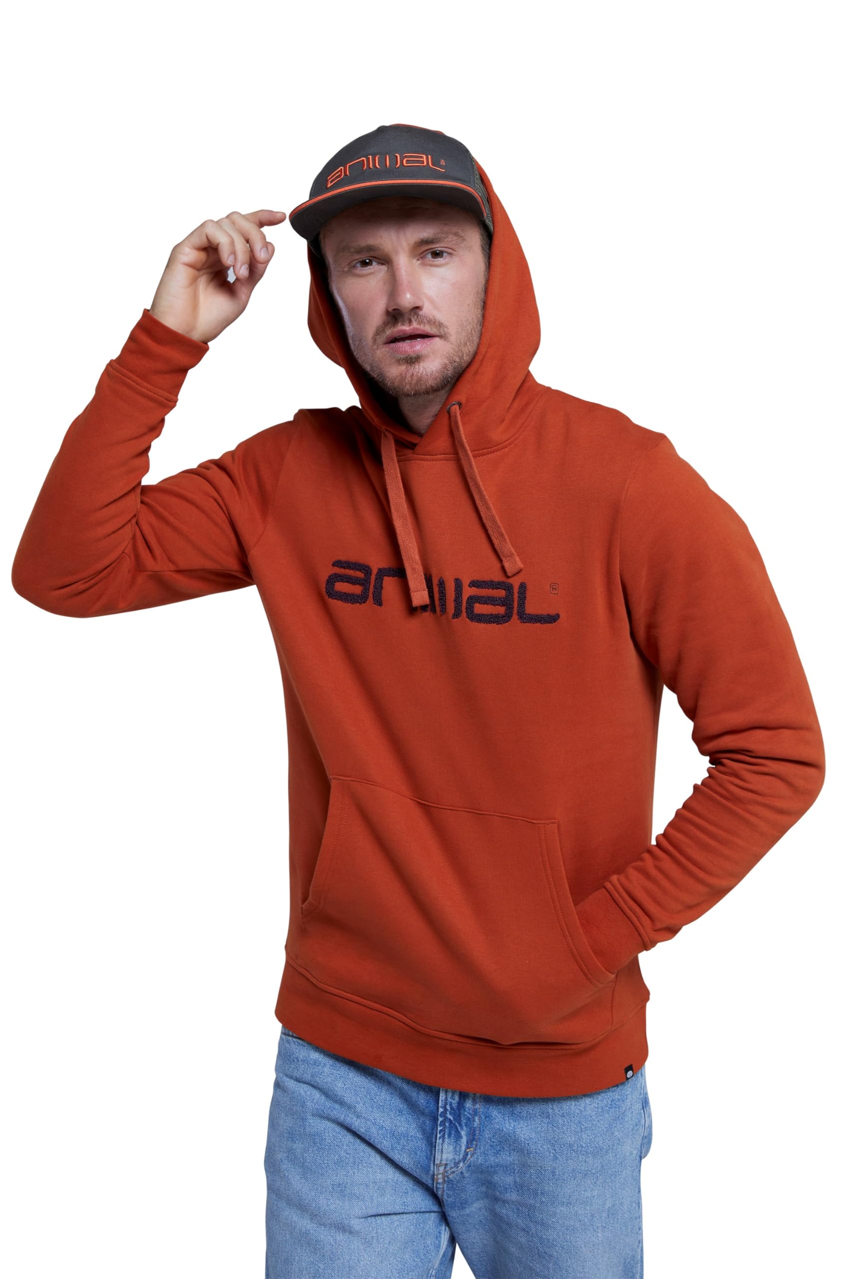 Animal Rocky Mens Hoodie - Stretch Cuffs, Post-Surf Layer & Kangaroo Pocket - Best for Spring Summer, Skiing, Sports & Walking Orange XS