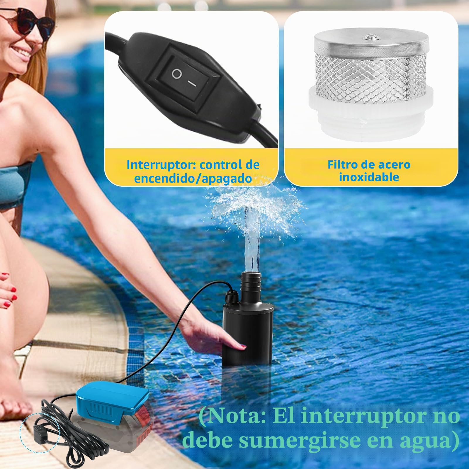 Bomba de agua sumergible a batería, compatible con batería Bosch de 18V, bomba de agua portátil con caudal de 475,5 GPH, bomba de elevación de agua de 15,1 pies para vaciar piscinas, para