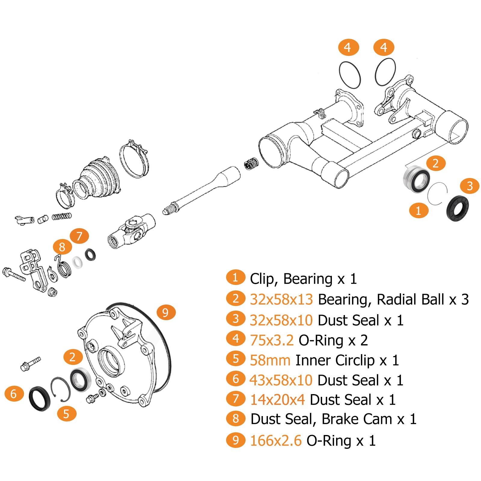 Rear Axle &amp; Brake Drum Wheel Bearing Seals CLIP O RING Kit For