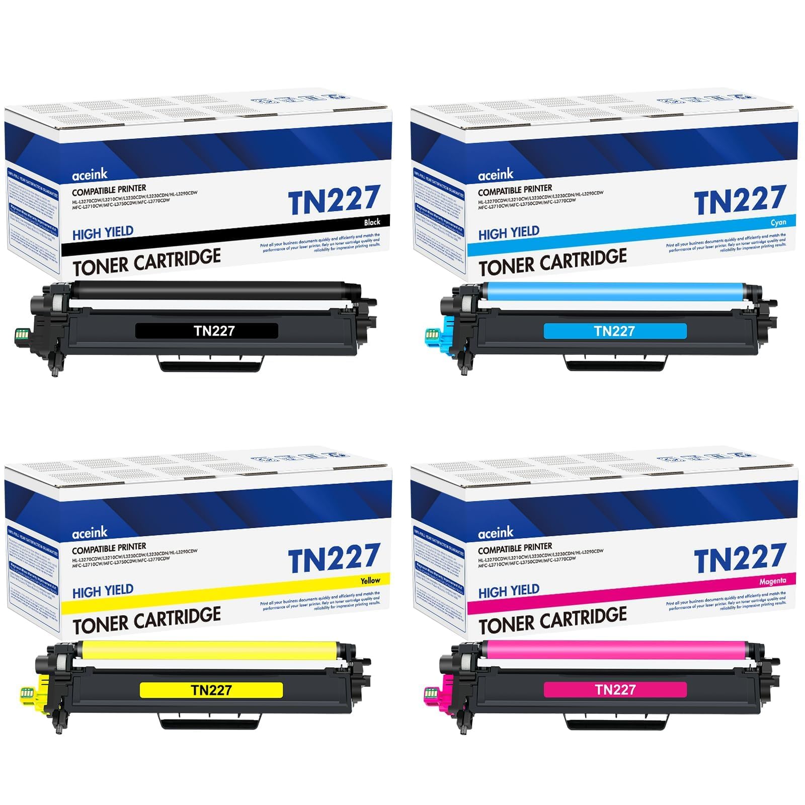 TN227 High Yield Toner Cartridge 4-Pack Compatible for Brother TN-227 TN 227 TN-227BK/C/M/Y for MFC-L3770CDW HL-L3290CDW HL-L3270CDW HL-L3230CDW