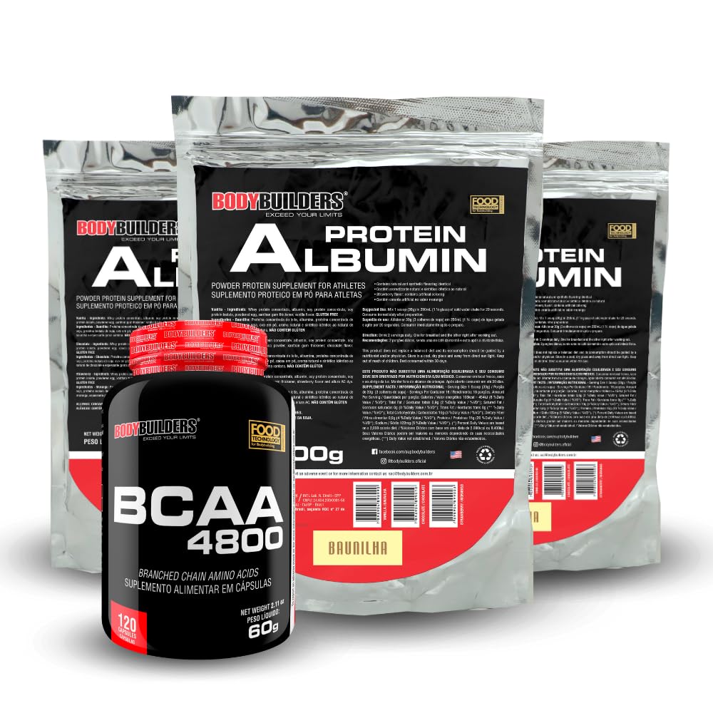 Kit 3x Albumin Protein 500g + BCAA 4800 120 Caps – BODYBUILDERS (Médio, Baunilha) em promoção! Veja a oferta e mais achadinhos de Vitaminas & Suplementos 2 Hoje é o melhor dia para comprar Kit 3x Albumin Protein 500g + BCAA 4800 120 Caps – BODYBUILDERS (Médio, Baunilha) com aquele preço maroto! Promoção! Aproveite a oferta! 2