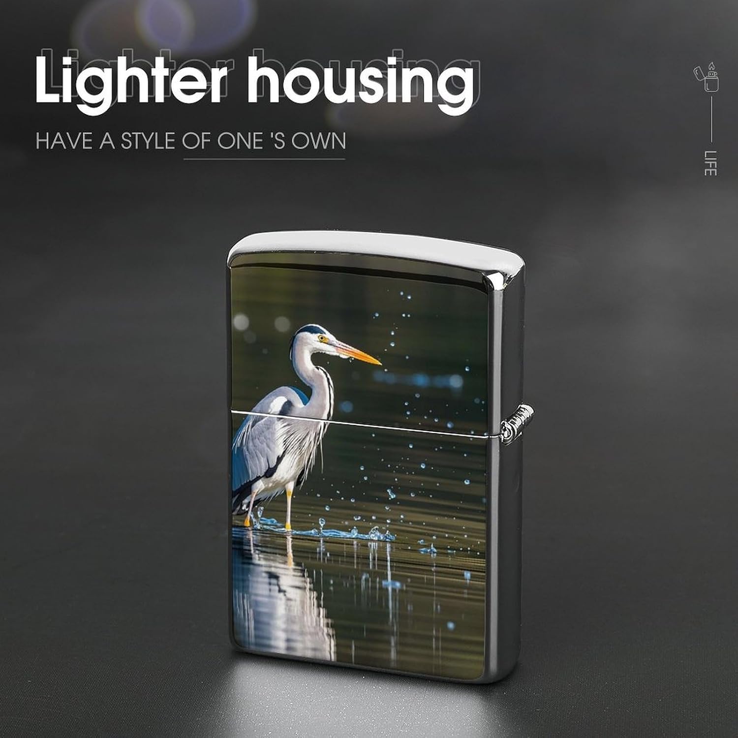 Gray Heron Print in Water Metal Lighter Cover Case Pouch Holder image 4