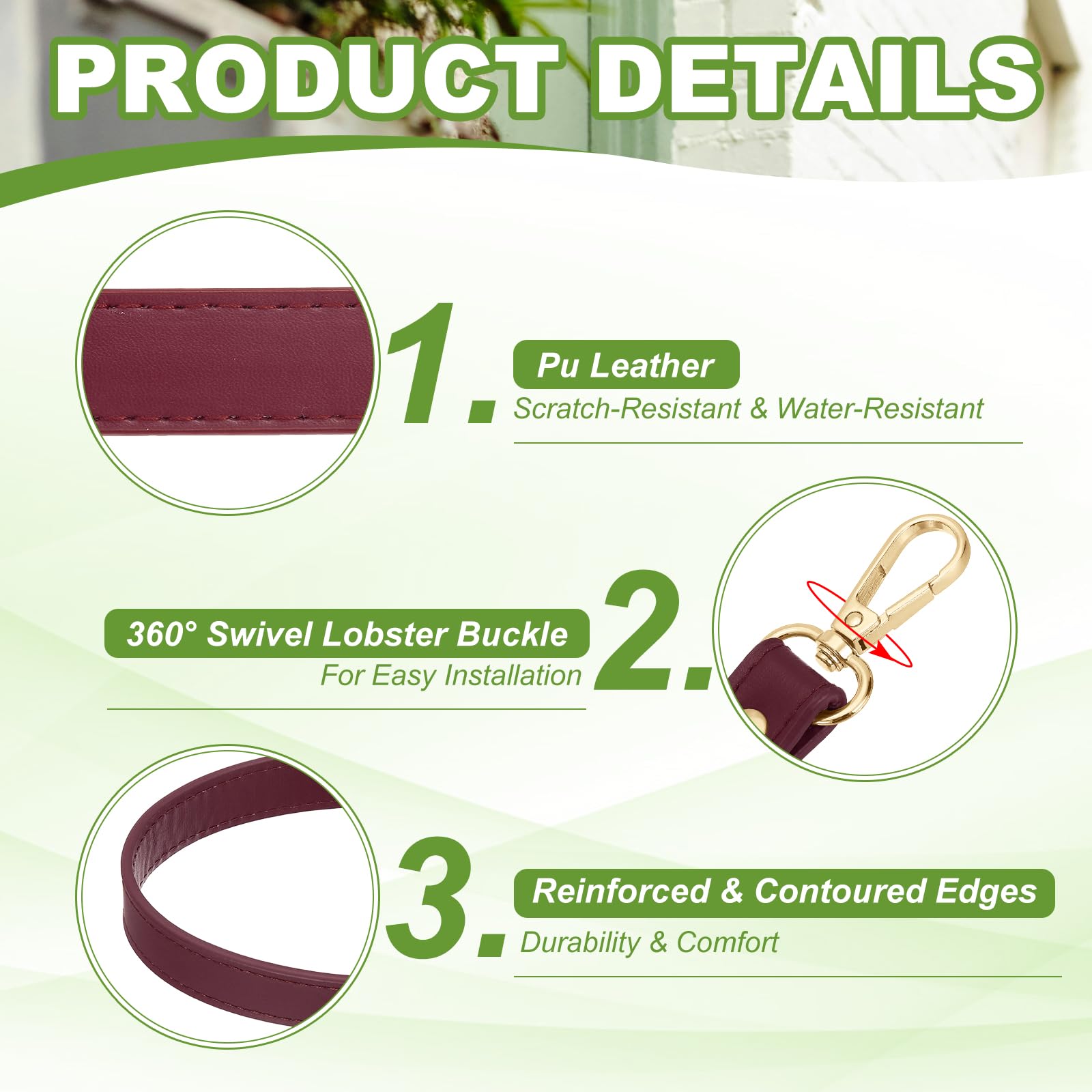 YELARXI Leather Purse Strap Replacement PU Short Bag Handles with Silver Lobster Buckles - Image 3