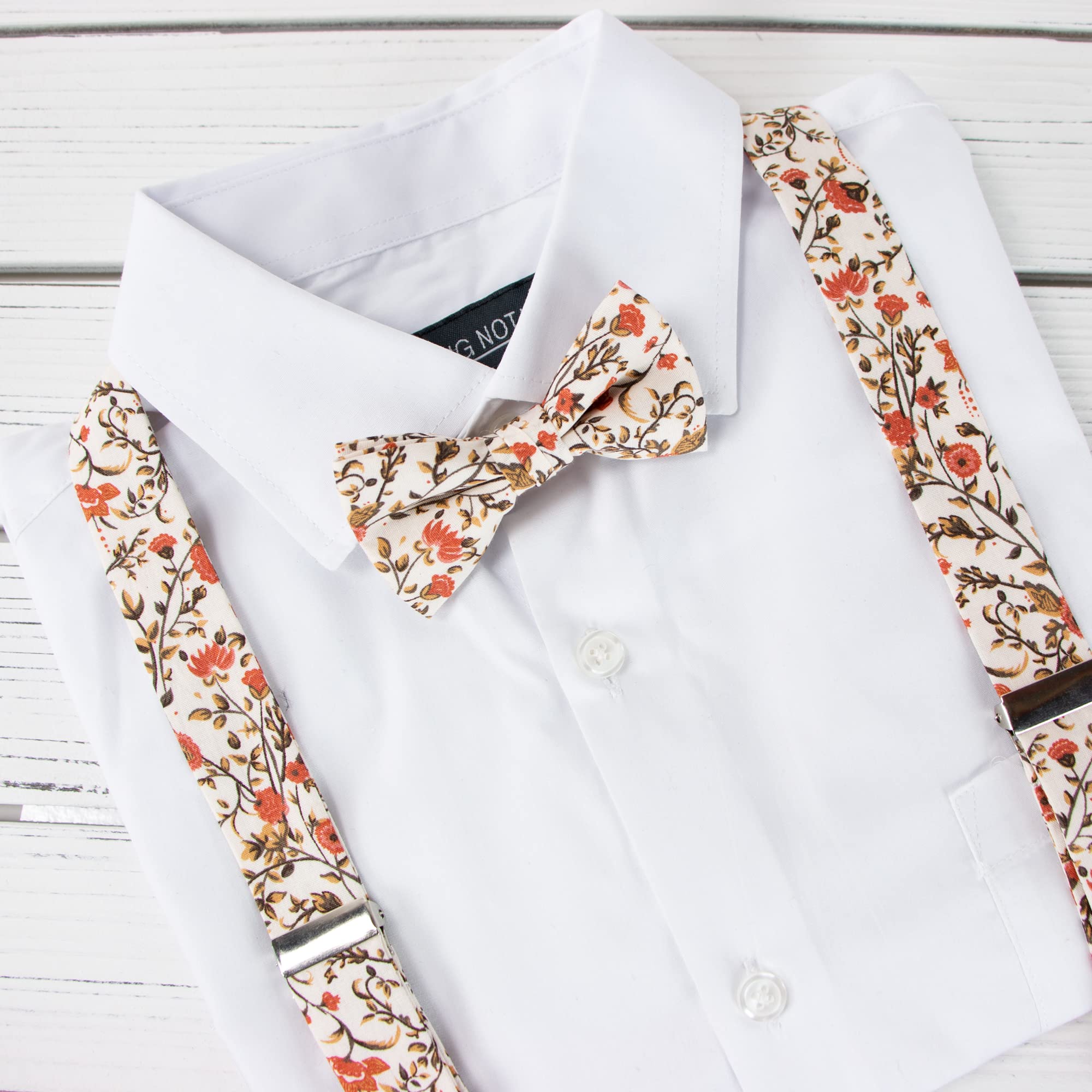Spring Notion Boys' Cotton Floral Suspenders and Bow Tie Set For Kids Toddlers Infants, 43-Sienna Small