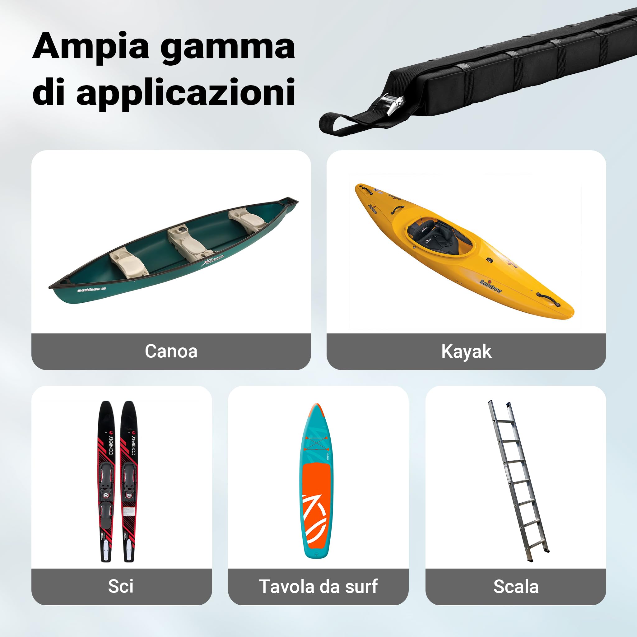 Wiltec portatutto per Auto, Barre morbide Portapacchi universali, per Surf, Kayak, Sci