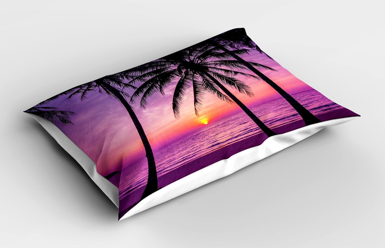 Ambesonne Ocean Pillow Sham Set of 2, Palm Trees Silhouette at Sunset Dreamy Dusk Warm Exotic Twilight Scenery Image, Quality Microfiber Bedding Item for All Seasons, 30" x 20", Purple Black
