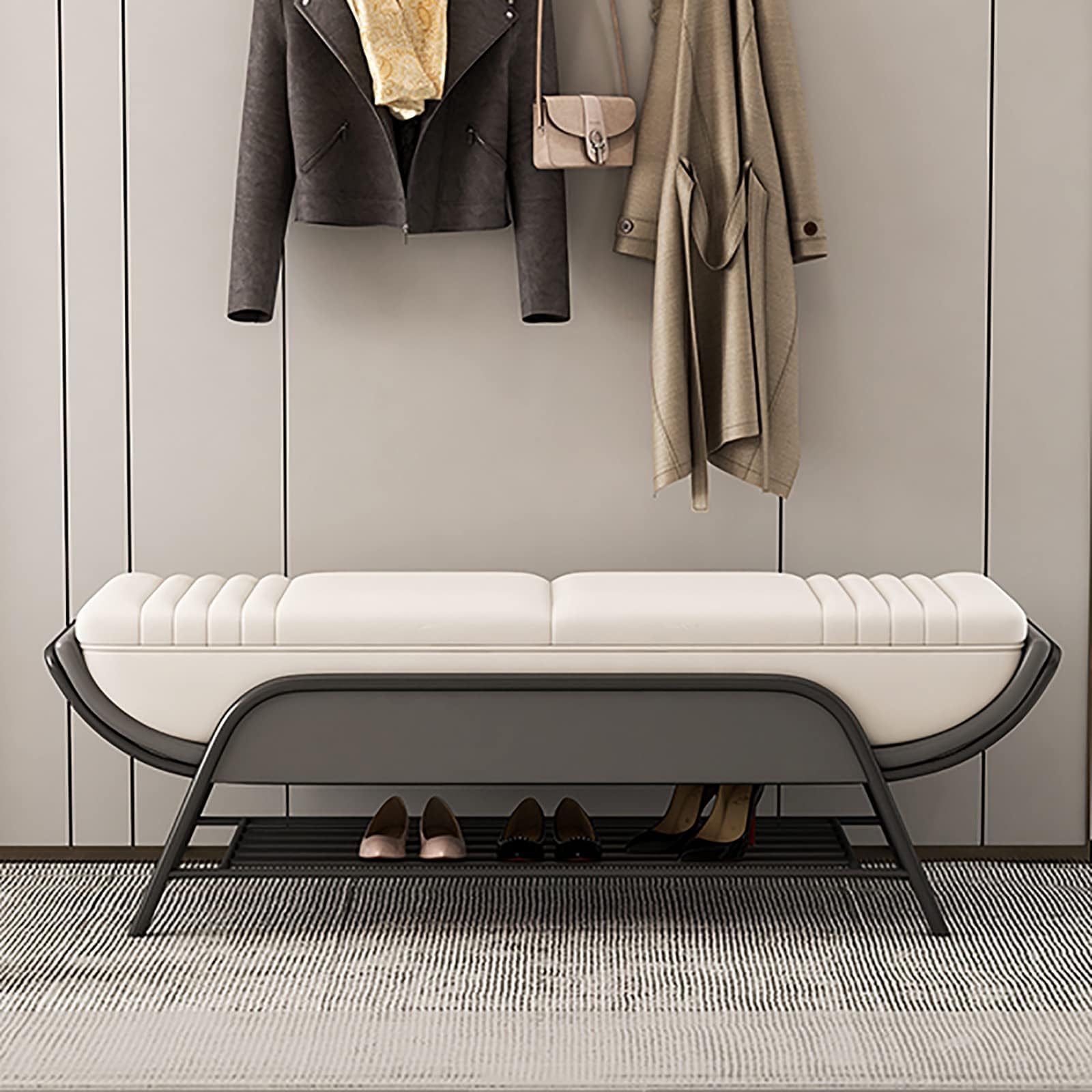 MYUYEE Premium Entryway Bench Shoe Storage Orga,Modern Shoe Rack Bench With Storage Shelf, Upholstered End Of Bed Bench Seat(B-100X40X45Cm)
