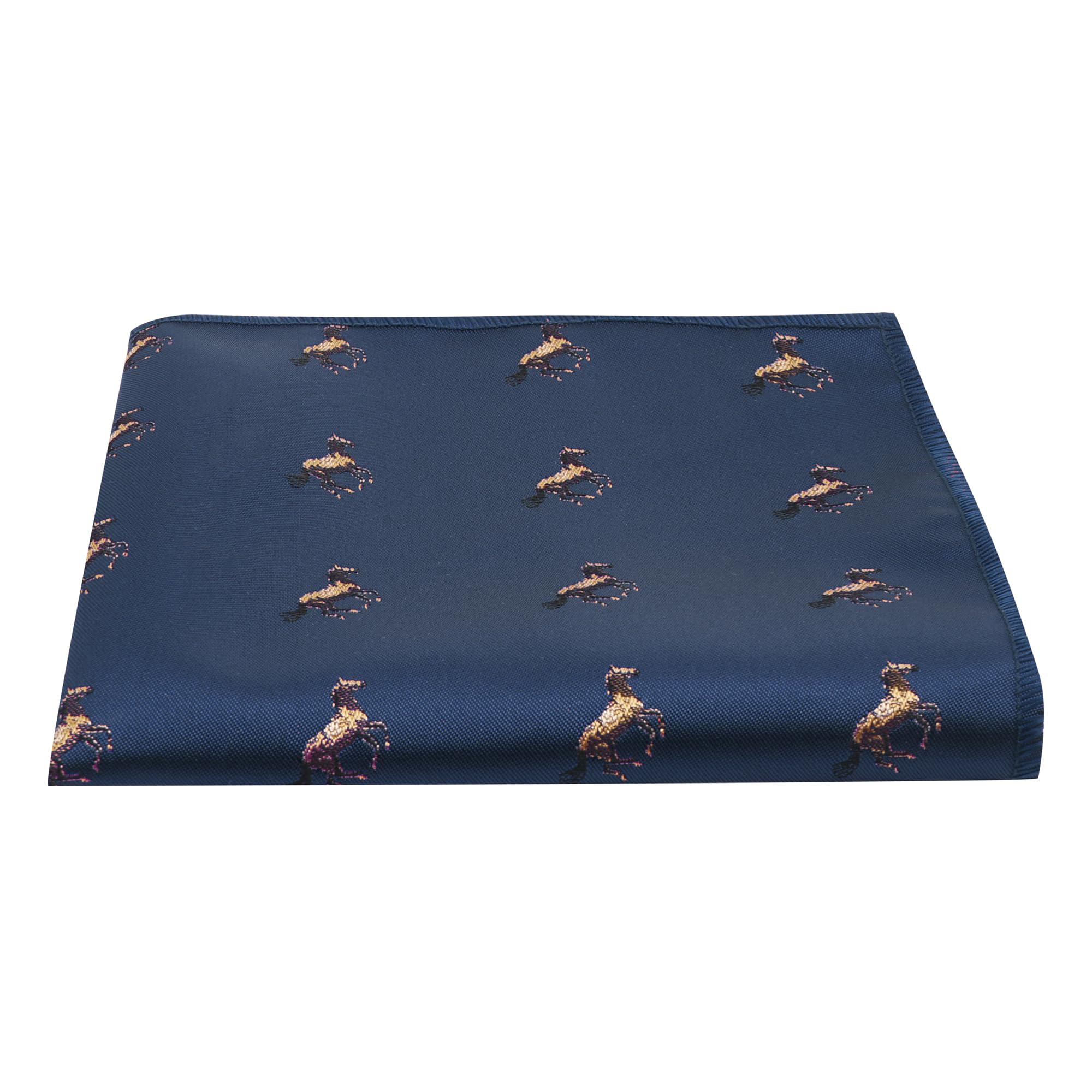 King & Priory Navy Blue Embroidered Horse Pocket Square, Handkerchief