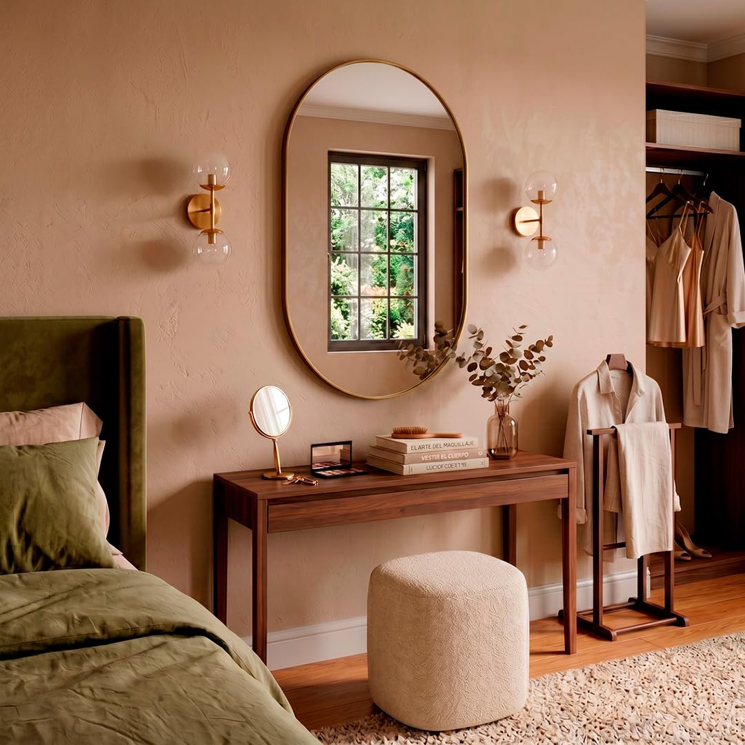 Marctani Miroir Ovale Mural avec Cadre en métal - Miroir Ovale Salle de Bain Moderne et décoratif pour entrée, Salon ou Couloir