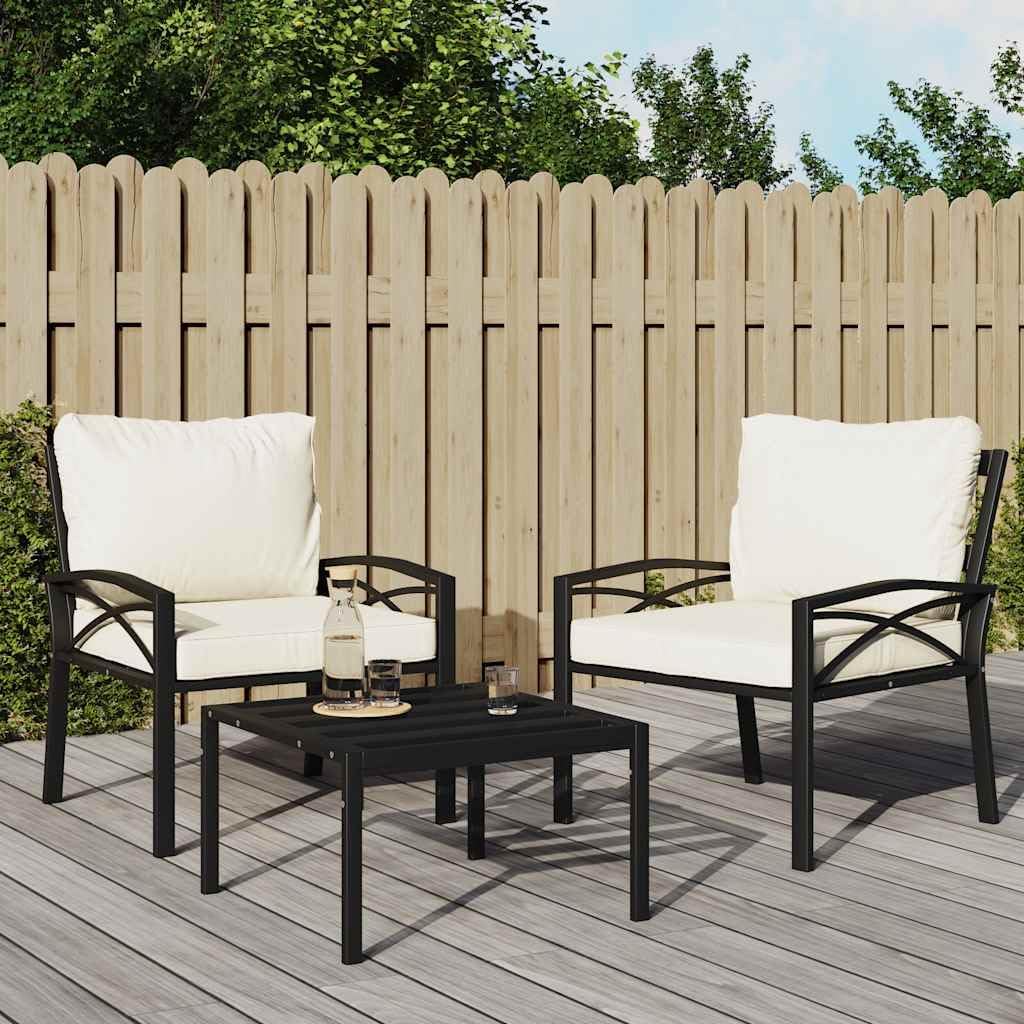 vidaXL Outdoor Patio Chairs with Cushions, Elegant Design with Curved Armrests, Powder-Coated Steel Construction, Black and Sand, Set of 2
