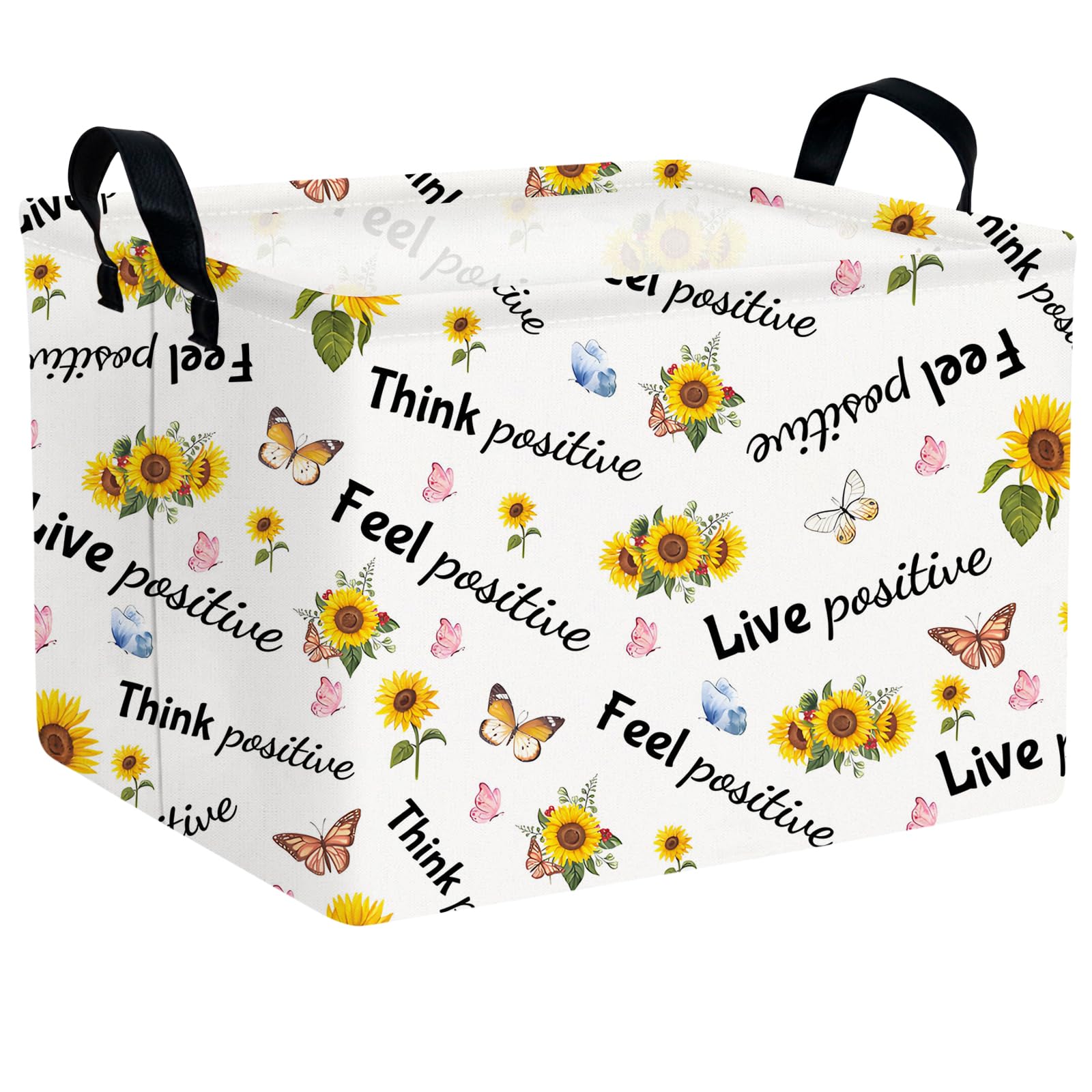 Inspirational Quotes Basket for Boys &amp; Kids Home Decor Rectangular Toy Basket Canvas Cute Baby Basket for Toys, Books, Blankets &amp; More (Sunflower Butterfly)