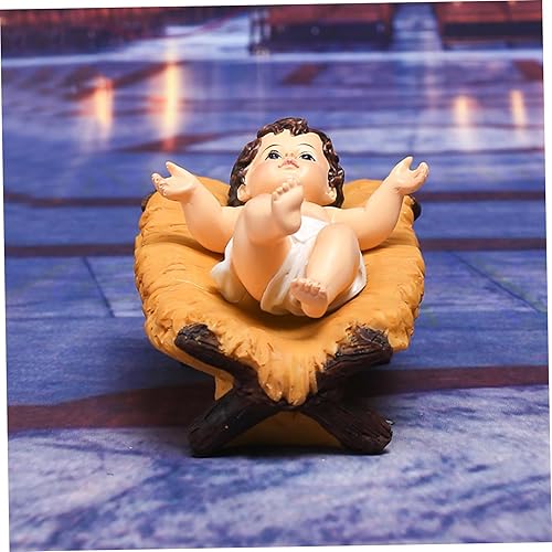 Miniatura 4 de Nativity Baby Jesus Figurine - Juego de belén de resina para Navidad, estatua pintada de Jesús en un pesebre para decoración navideña del hogar