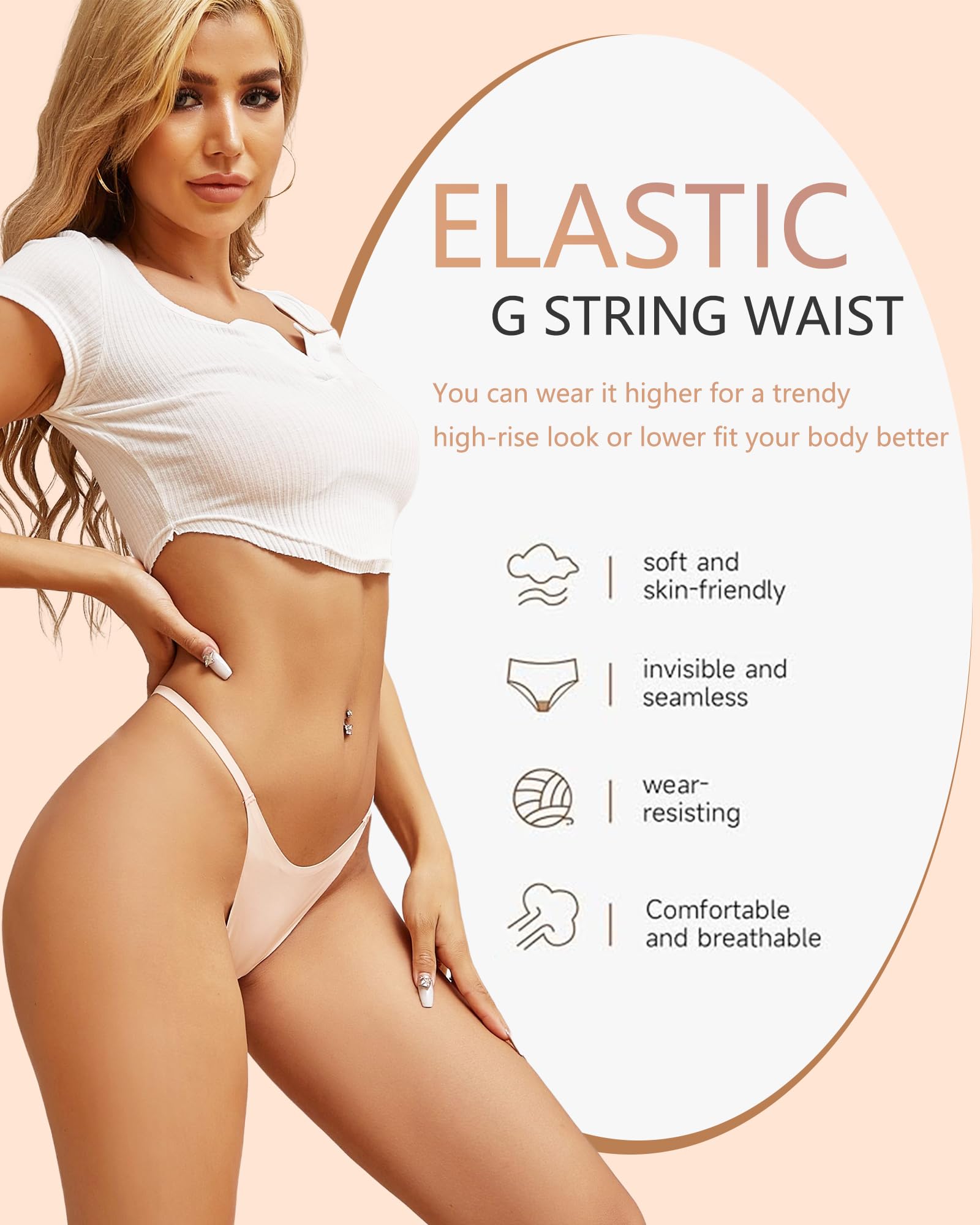 UNDER THE SEA 10 Pack G String Thongs for Women Seamless Underwear Low Rise No Show Thong Stretch Womens Panties Sexy XS-XL