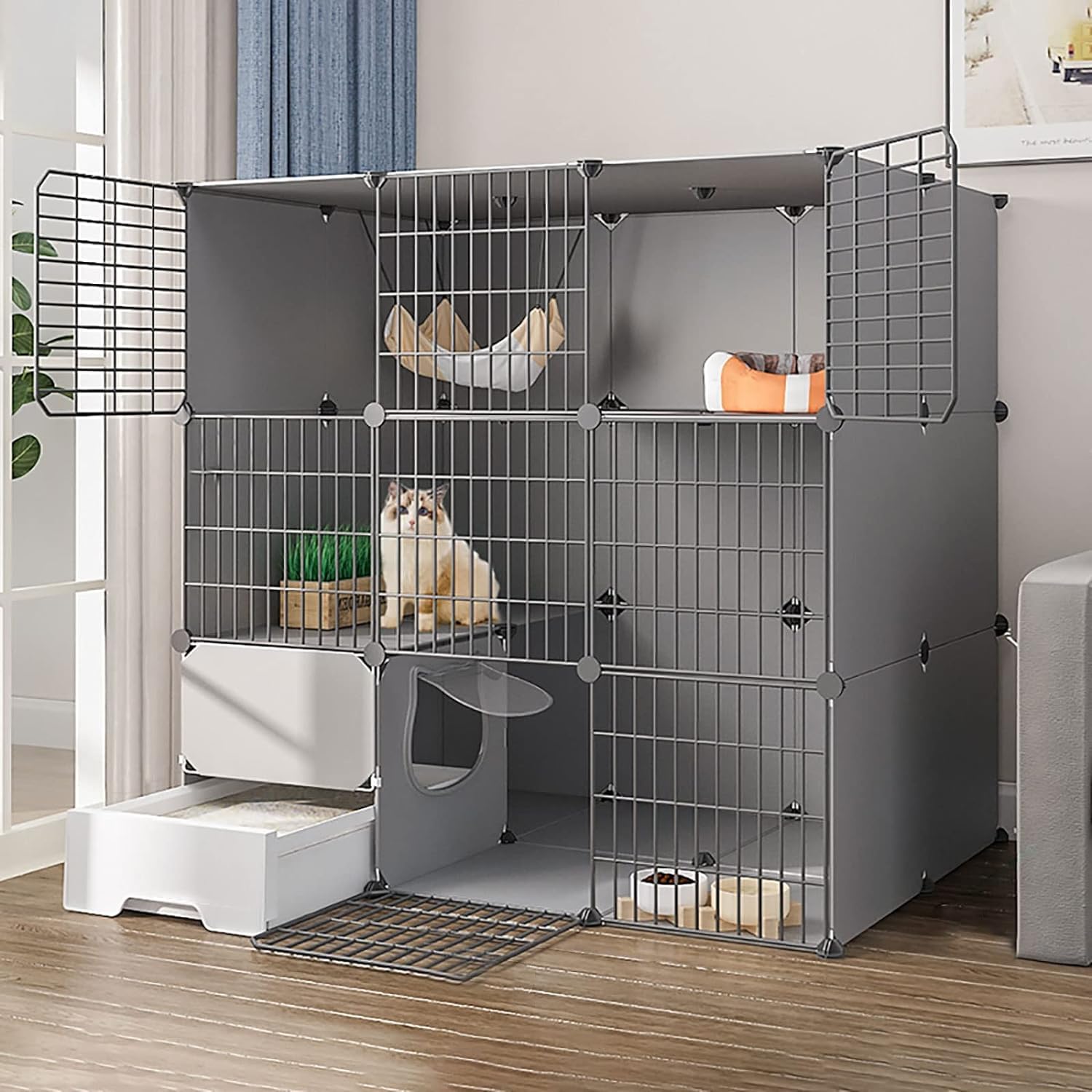 asdchZen Cat House Cat Cage,Cat Crate With Litter Box,Indoor Cat Enclosure For Small Animal Detachable Cat House Kitten Crate For Cat And Small Animals