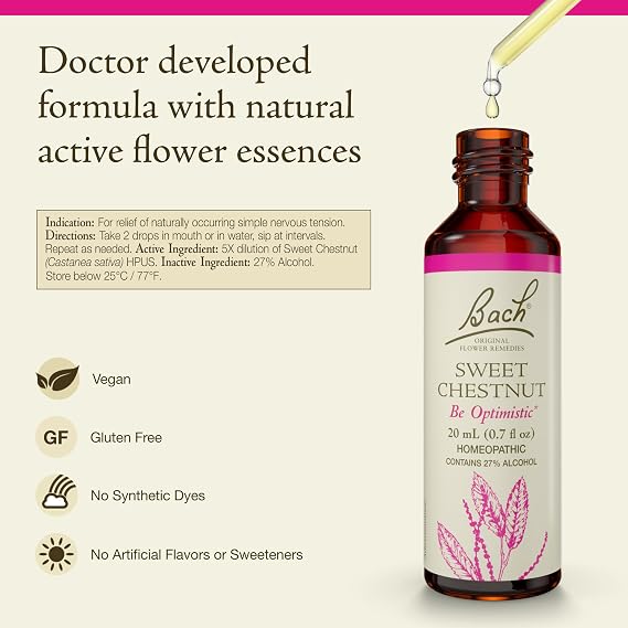 Bach Original Flower Remedies, Sweet Chestnut - Be Optimistic - Natural Homeopathic Flower Essence for Emotional Balance - Vegan, Gluten Free, Sugar Free - 20mL Dropper