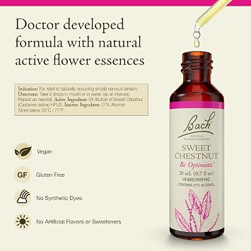 Bach Original Flower Remedies, Sweet Chestnut - Be Optimistic - Natural Homeopathic Flower Essence for Emotional Balance - Vegan, Gluten Free, Sugar Free - 20mL Dropper