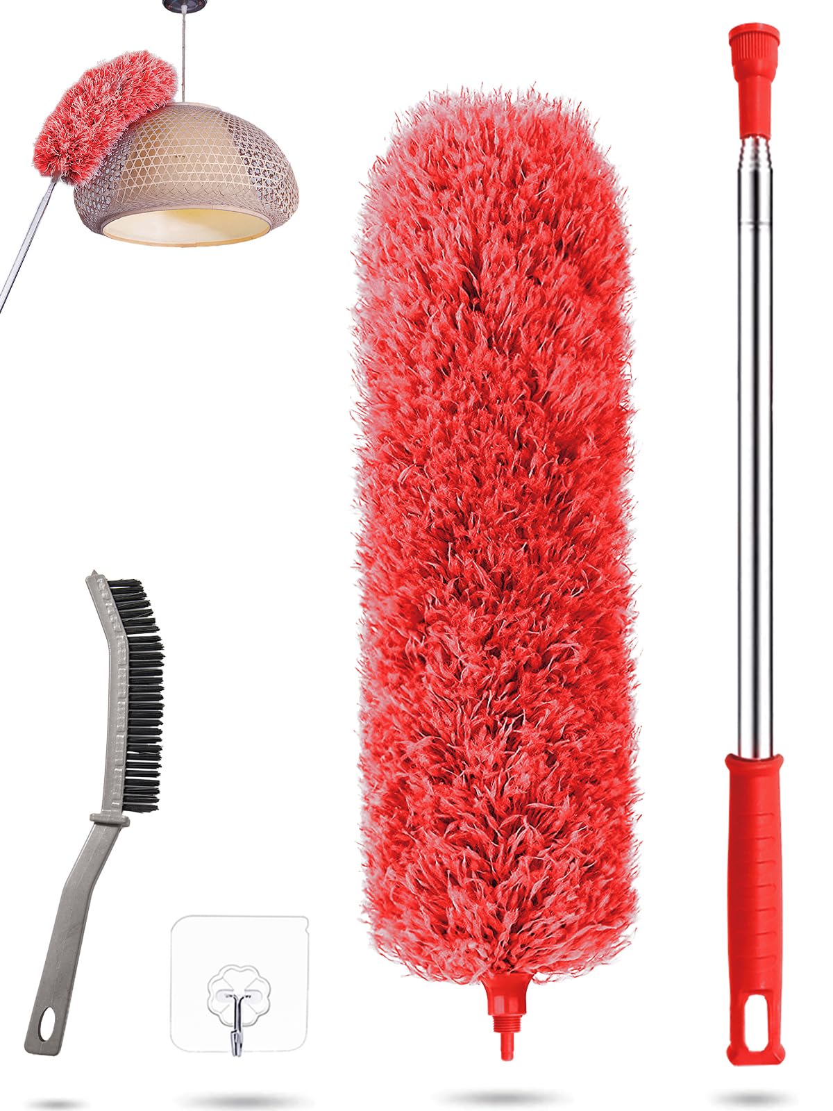 Staubwedel Teleskop Waschbar,Staubwischer Teleskop Stange und Biegbar Eckbesen,Duster Mikrofaser Edelstahl mit teleskopstange lang ausziehbar bis 245cm,Staubbürste für Lücken Decken Spinnweben