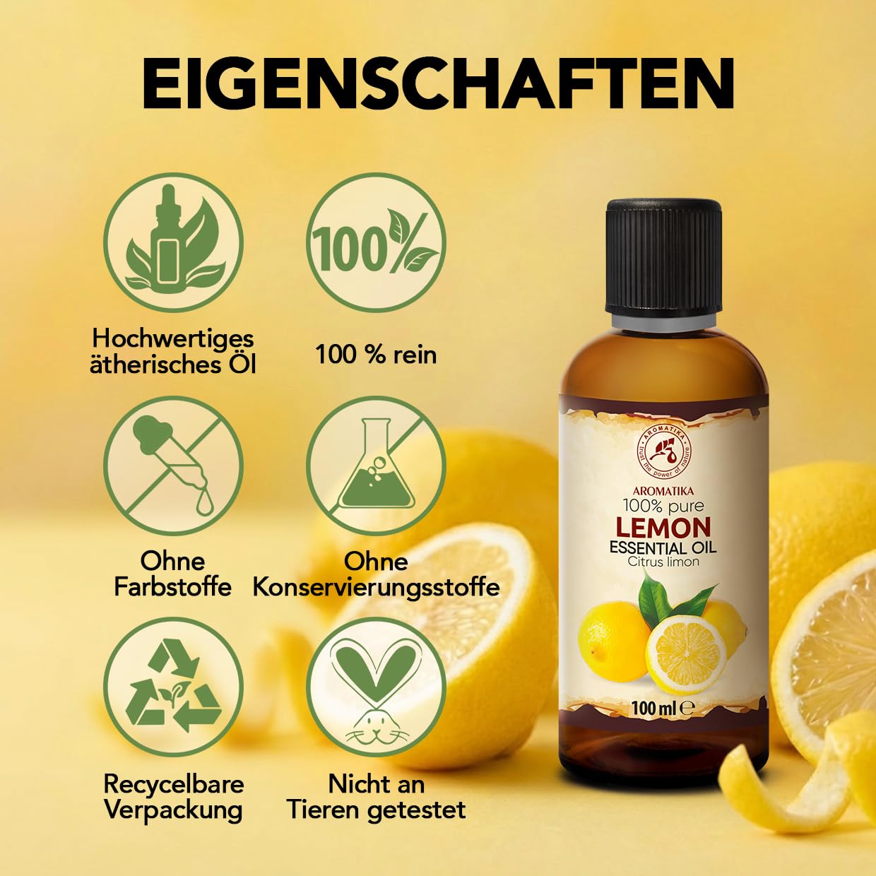 Ätherisches Zitronenöl 2x100 ml - Citrus Limon - Reines Ätherisches Öl - für Diffusers und Duftlampen - Zitrus Duft - Aromakerze - Seife - Lufterfrischer - Aromatherapie