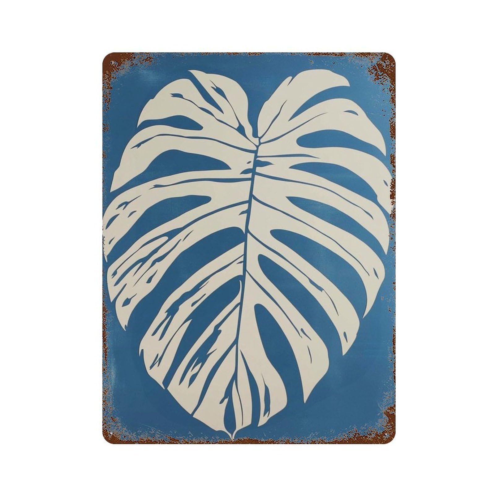 xiaoxiaoshen Blue Monstera Leaf Minimal Botanical Vertical Modern Plant Living Room Bedroom O Wall Decor Art Metal Tin Poster Modern Home Decor Art Home Bar Shop Decorations Vintage Sign 40x30cm