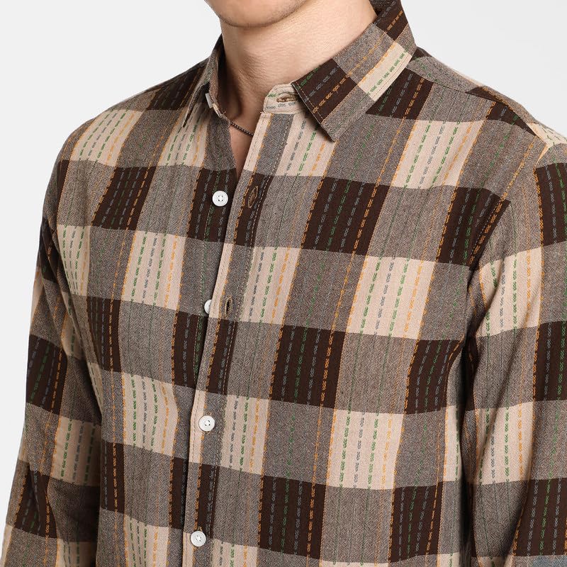 Image of CAHOOT Men's Polycotton Abstract-Textu Shirt |Casual-Wear | Spread Collar | Long Sleeve | Button Closure | Shirt Crafted with Comfort Fit for Everyday Wear