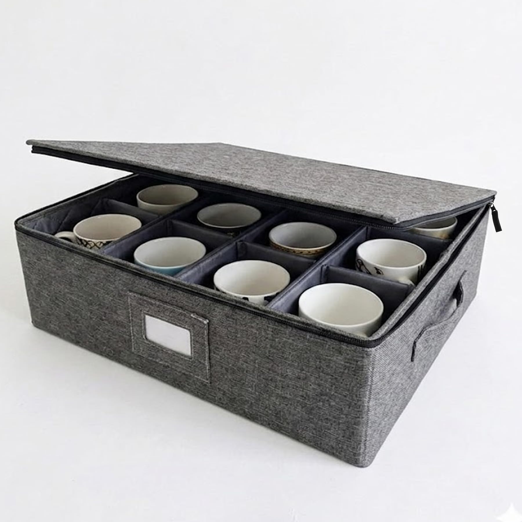 China Storage Container, Storage Box for Tableware, Pack of 6 Moving Boxes with Divider, Tab Window, Stackable, Hard Bowl Storage Box for Wine Glasses for Kitchen Organisation