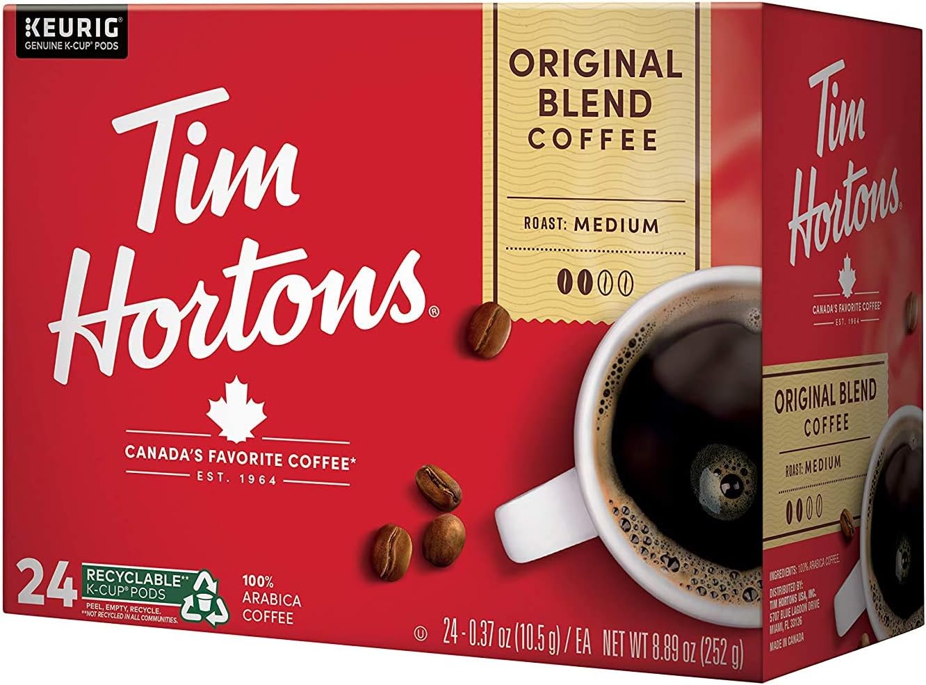 Tim Hortons Original Blend, Medium Roast Coffee, Single-Serve K-Cup Pods Compatible with Keurig Brewers, 24 Count(Pack of 1)(Packaging may vary)