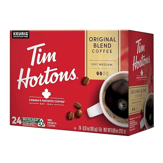 Tim Hortons Original Blend, Medium Roast Coffee, Single-Serve K-Cup Pods Compatible with Keurig Brewers, 24 Count(Pack of 1)